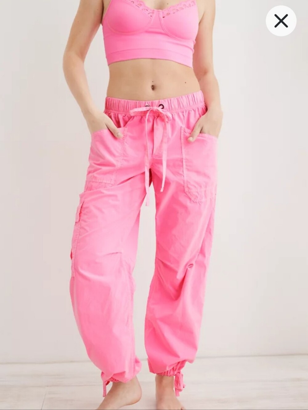Aerie High Rise Pink Parachute Cargo Pants M